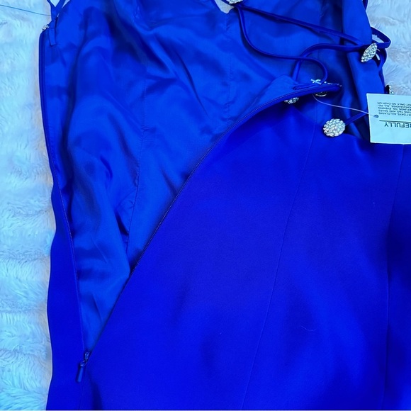 Vintage NITELINE Della Rougogali Sapphire Rhinestone Strap Open Back Mid Dress 4 - Picture 10 of 12